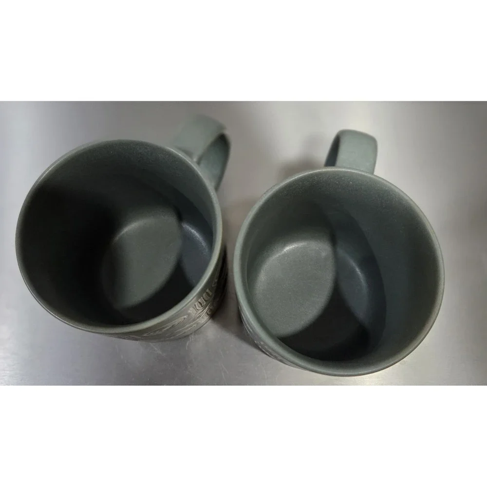 Pottery Barn Set Of 3‎ Vintage Aztec Graffito Bongo Green Mugs